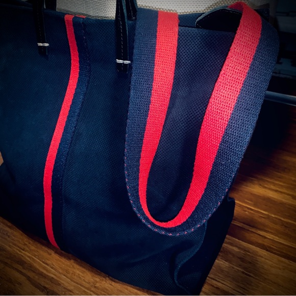 Clare V Simple Tote (Navy Blue Perforated Suede) + Bonus Stripe Crossbody Strap! - Picture 5 of 10